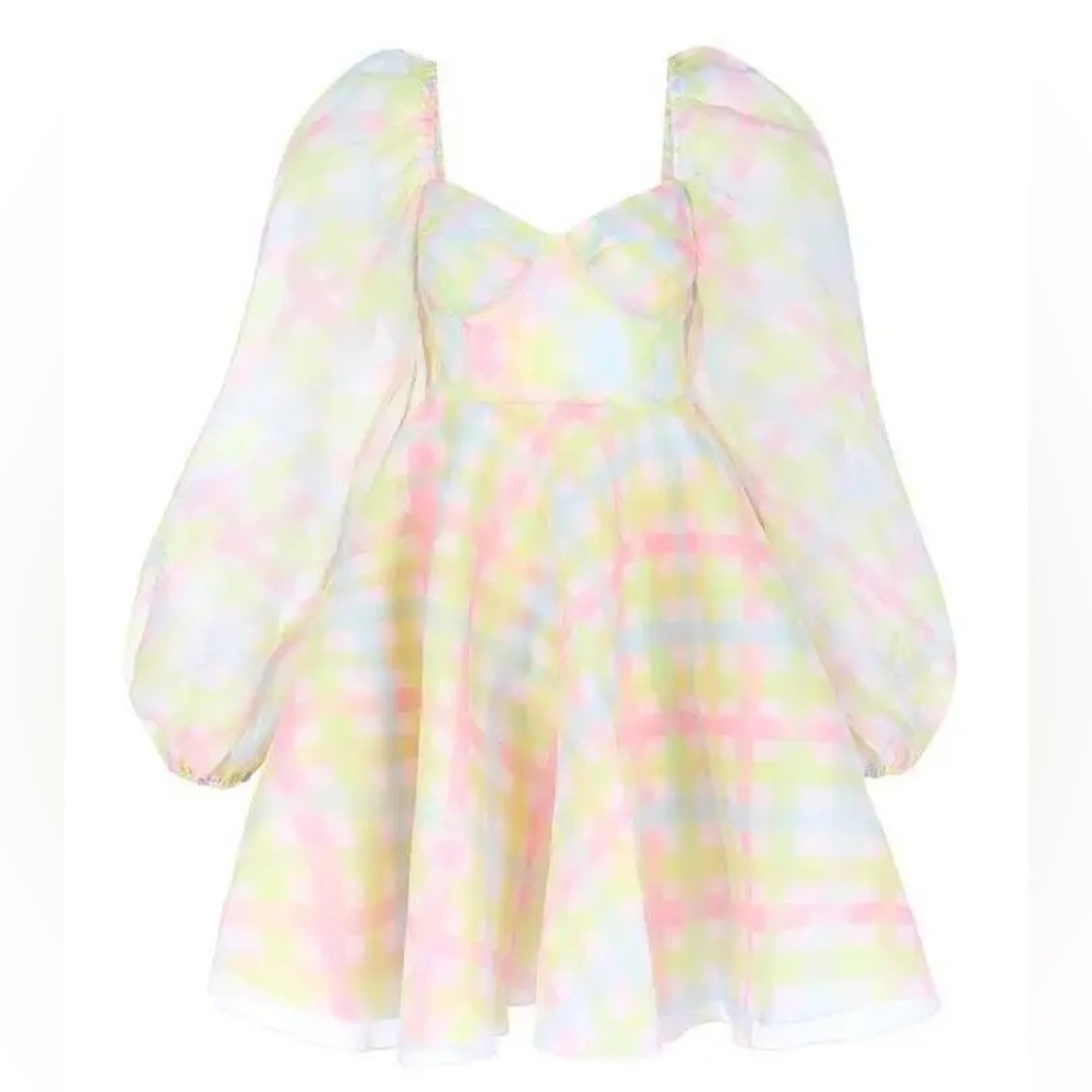 Selkie Princess dress in Grammie Pastel Plaid Puff Sleeve Dress